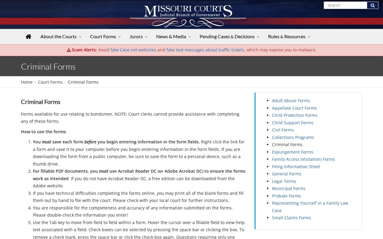 Dallas County criminal court records and Missouri court forms catalog